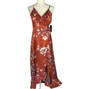 Lulu's Womens Rust Floral V-Neck Wrap Dress